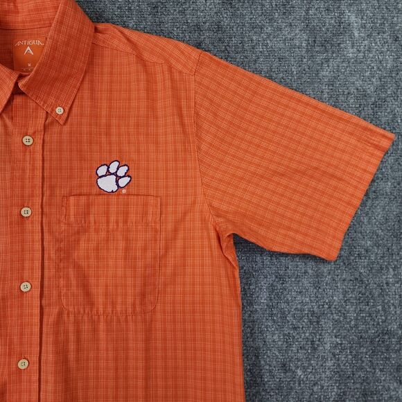 Clemson Tigers Shirt Mens Medium Orange Plaid Casual Short Sleeve Button Down - Picture 7 of 15